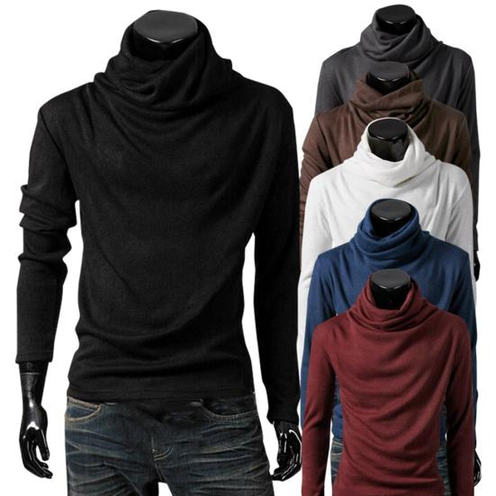 Schickes Herren Einfarbiges Stehkragen Langarm Pullover Unterhemd Slim T-Shirt