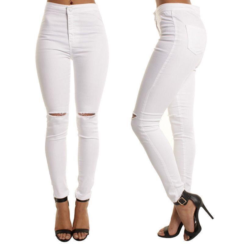 Women Fashion Solid Color Skinny Long Pants Hollow Out Sexy High Waist Jeans For Effortless Style