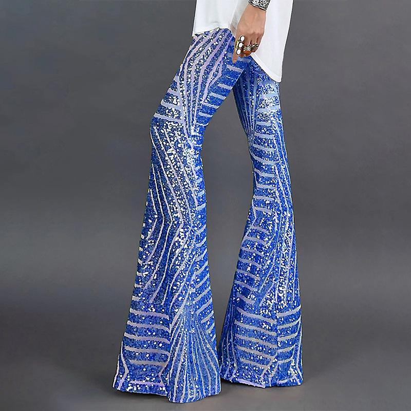2025 Summer Women's High Waist Sequin Patchwork Wide-Leg Pants - European and American Casual Fashion Trend