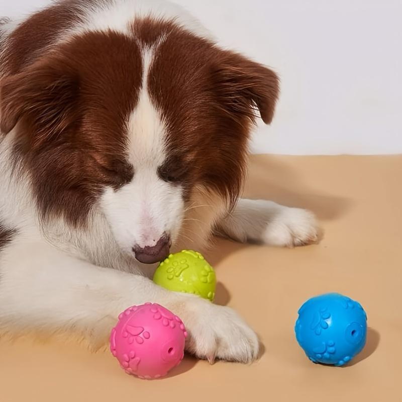 Quietschender Gummi-Hundespielzeugball Cartoon Pfotenabdruck Design Kleine Rassen Langlebiges Kauspielzeug Zahngesundheit Haustier Spielzeug Interaktives Hundespielzeug