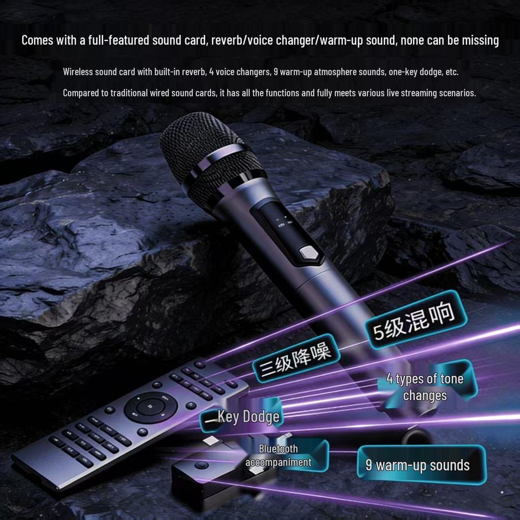 Wireless Handheld Microphone & Sound Card for Live Broadcast and Recording