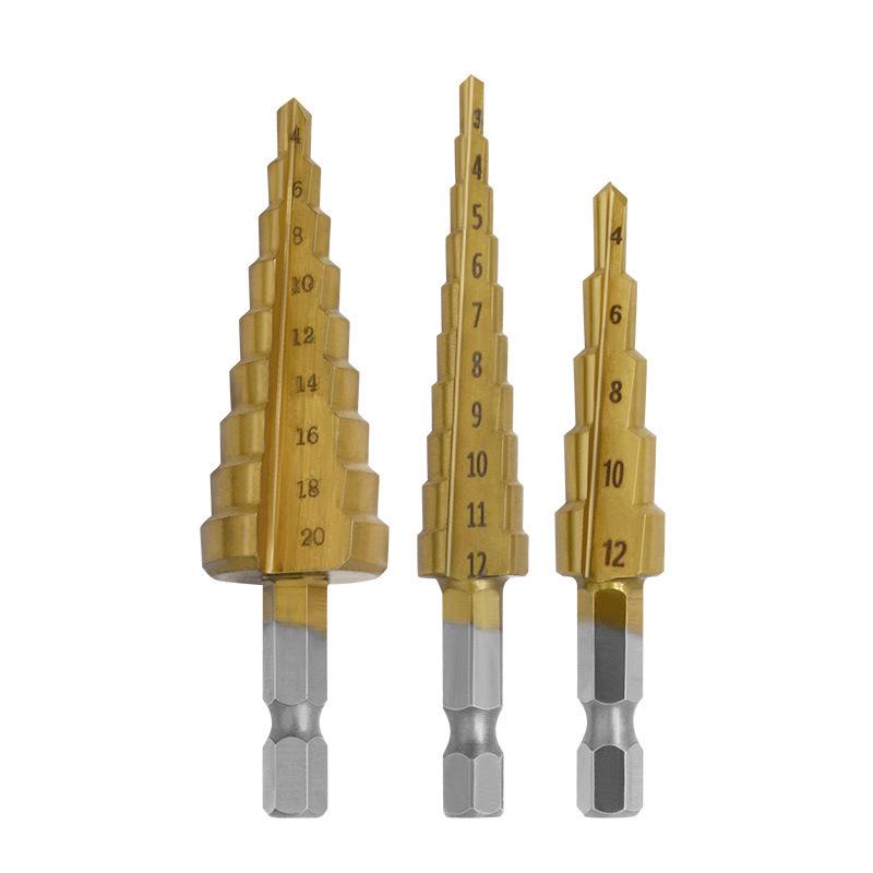 3-Piece Metric Hex Cone Drill Bit Set in Cloth Bag