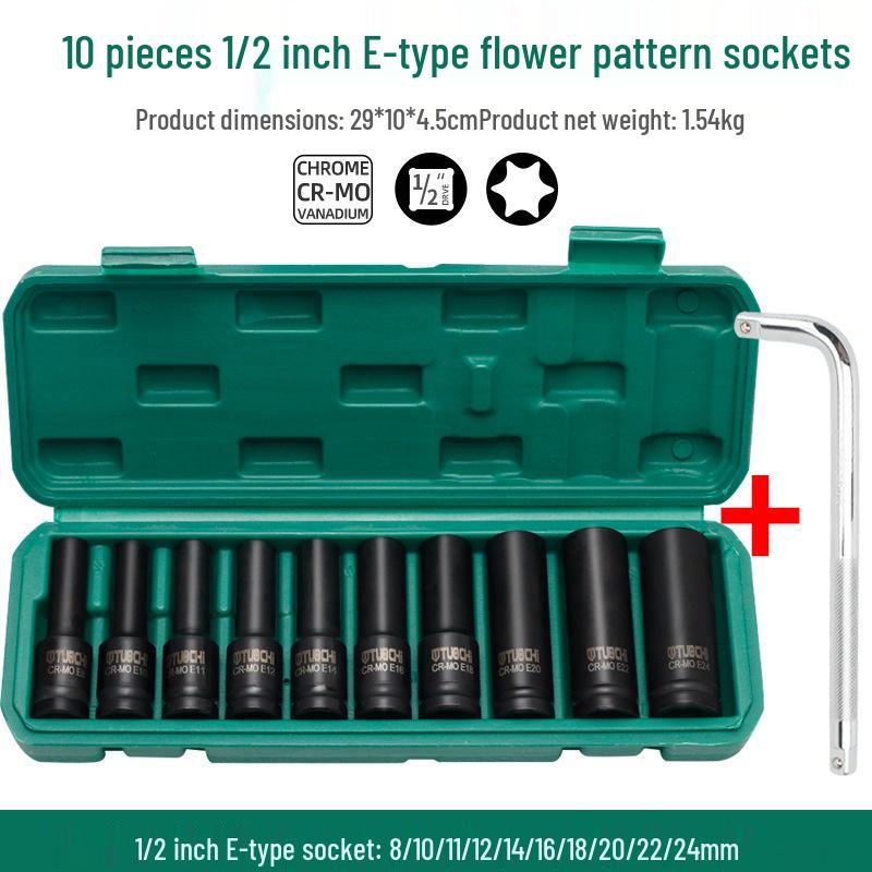 19-teiliges verlängertes E-Typ Torx-Steckschlüsselsatz mit 1/2-Zoll-Antrieb und Innenverzahnung