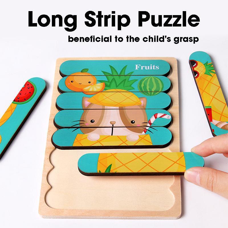 Double Sided Strip 3D Puzzles Baby Toy Wooden Early Education Materials Educational Toys for Children Large Bricks Kids Learning Toys
