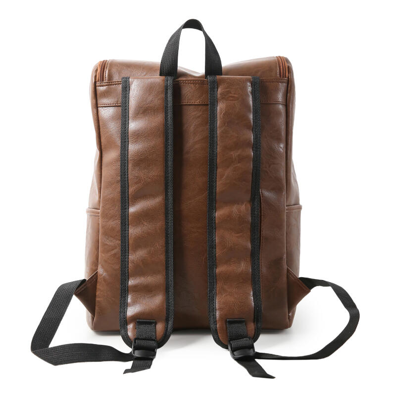 Solid Color PU Backpack Men's Large Capacity Backpack Student Sports Travel Computer Bag