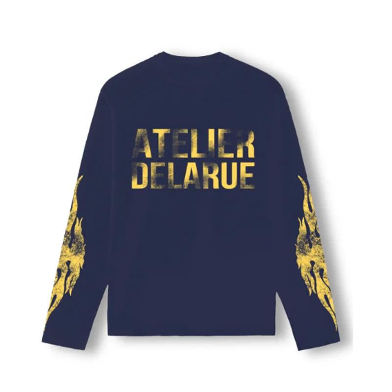 2026 new ATELIER printed round neck ruffian handsome long sleeve letter printed T-shirt versatile casual style