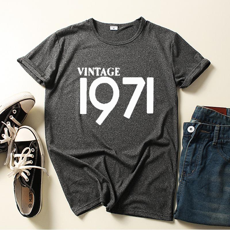 Vintage 1969 1971 Buchstabenaufdruck Damen T-Shirt Kurzarm O-Ausschnitt Locker Damen T-Shirt Damen T-Shirt Tops Kleidung Camisetas Mujer