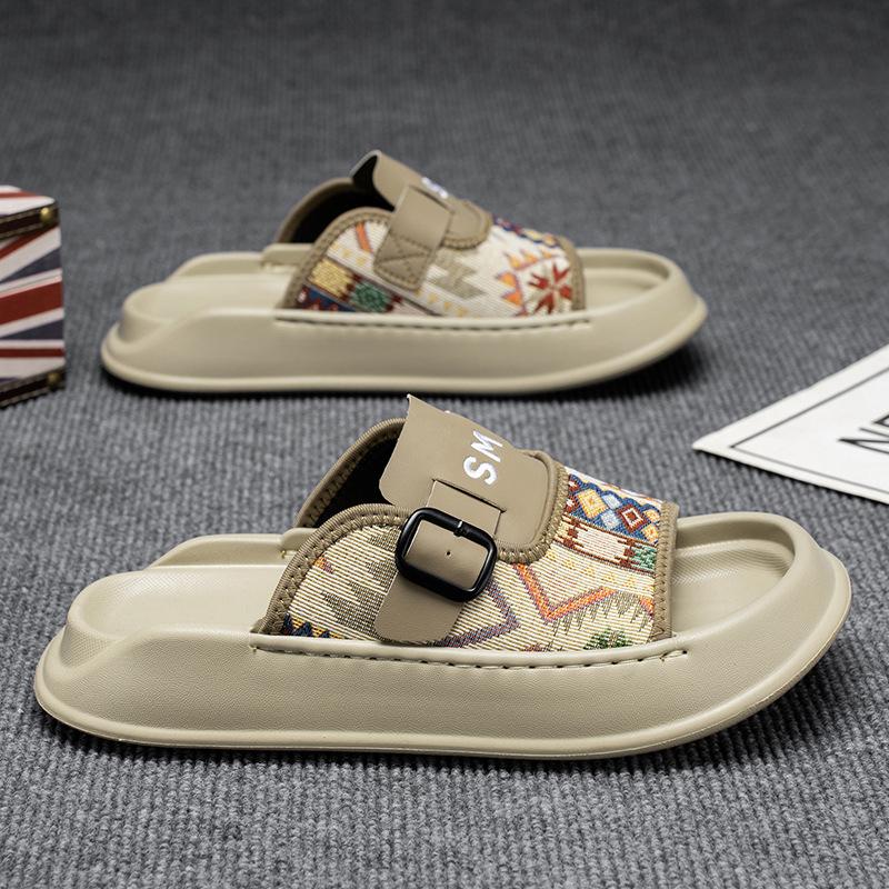 

Тапочки мужские 2025 лето новые мужские нишевые трендовые брендовые уличные мягкая подошва повседневные нескользящие износостойкие пляжные сланцы 45 хаки