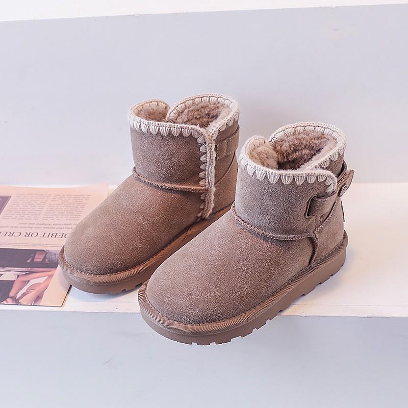 Girls Winter Boots With Handmade Knit Lace Trim Warm Faux Suede Ankle Kids Ages 1-16