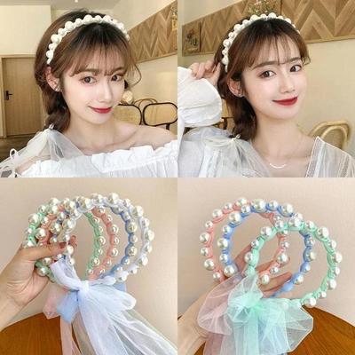 1 Pcs Pearl Hair Headband French Fairy Forest Style Ribbon Hair Accessory Women's Tied Hair Headband New Model