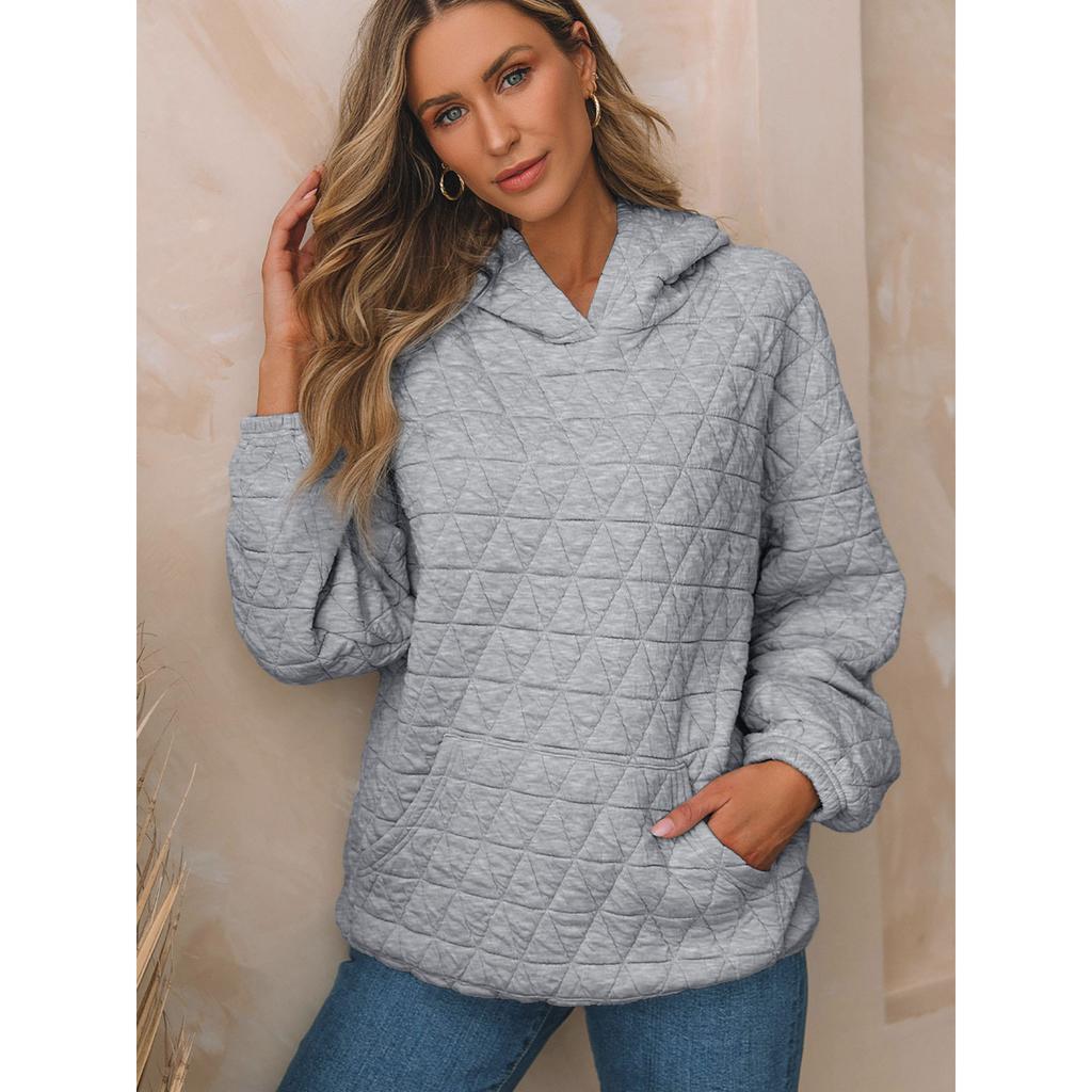 Autumn  Solid Color Women's Hoodie Casual Style Pocket Quilted Long Sleeve Top