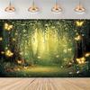 2D Magical Firefly Forest Tapestry, Glowing Wall Hanging