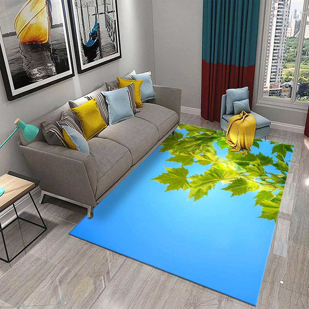 Green Leaves Carpet Natural Landscape Rug Black Rectangle Area Rugs for Adults Yoga Mats Bedroom Living Room Decor Soft Door Mat