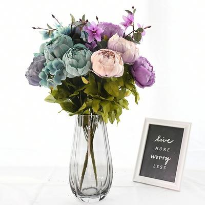 1 Bouquet Artificial Peony Tea Rose Flowers Camellia Silk Fake Flower Flores for DIY Home Garden Wedding Decoration
