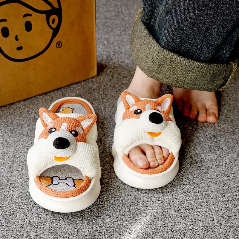 Women's and Men's Cute Silent Indoor Non-slip Cotton Linen Slippers: Four-Season Sweat-absorbent Comfort