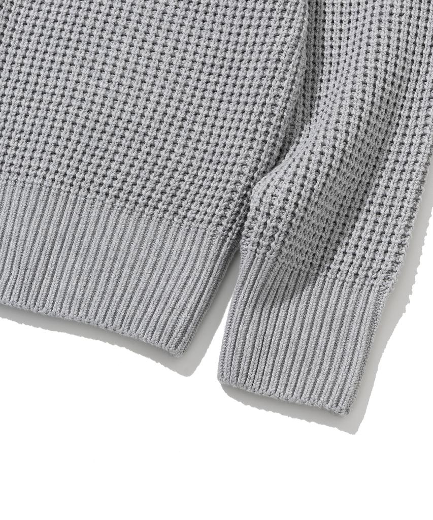 KNITTED Soft Cotton Heavy Waffle Half Zip Knit Melange Grey
