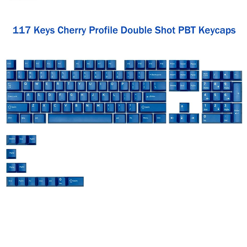 114 Keys Ink Blue Double Shot PBT Keycaps Cherry Profile Custom Keyboard Key Caps for Gateron MX Switches Gaming Keyboards