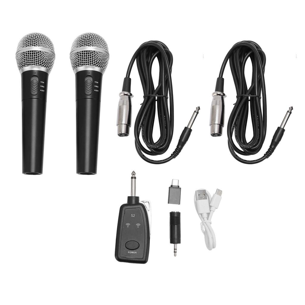 2PCS Wireless Microphone Set ABS Dual Handheld Dynamic Mic System with Receiver for Singing Karaoke
