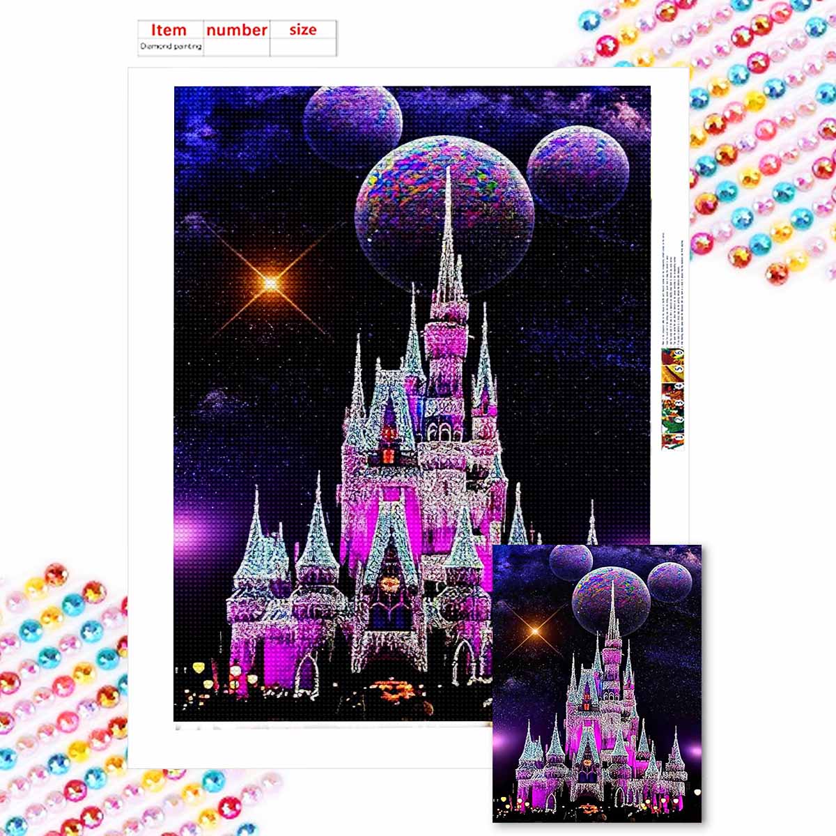 

Полная круглая алмазная живопись Искусство замка Диснея Стразовая картина Мозаика DIY 5D Вышивка крестом Домашнее украшение Round 20x30cm