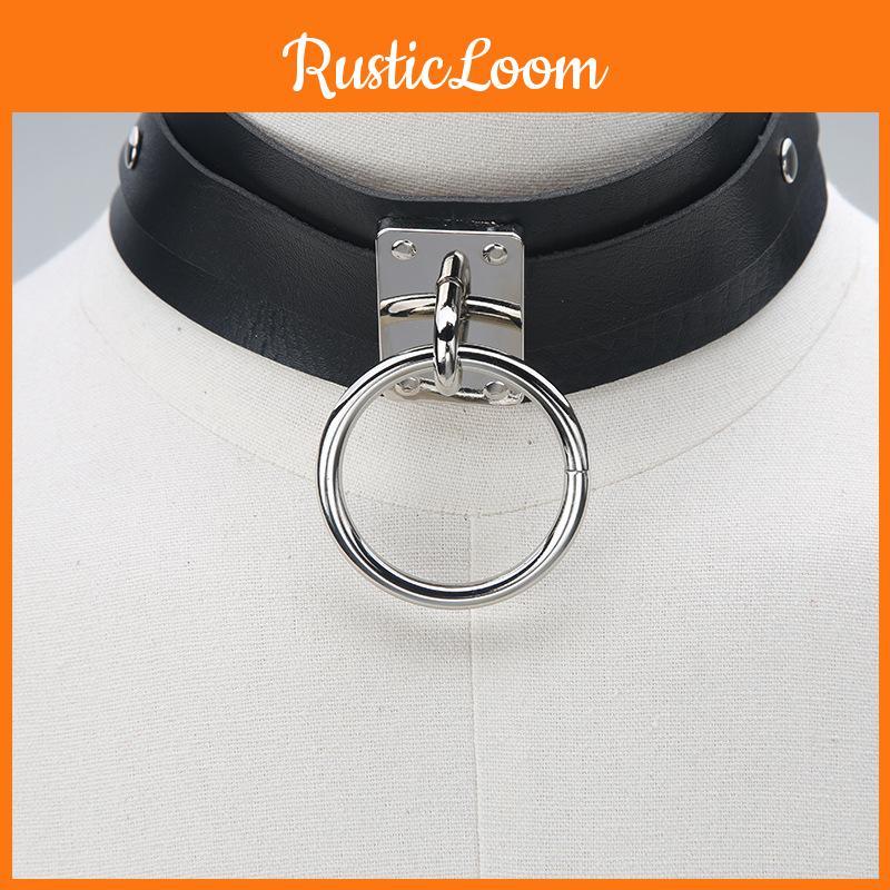 Fashion Solid Color Large Metal Ring Decoration Women Pu Leather Collar Necklace For Adult Women
