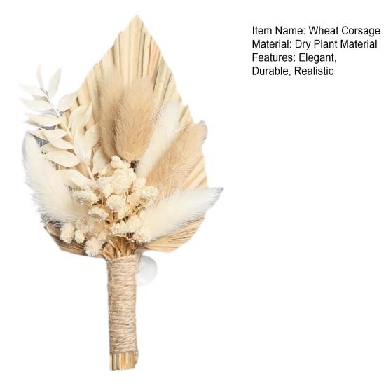 Gold Wheat Wedding Boutonniere Preserved Artificial Flower Lapel Pin for Groom Groomsman Rustic Floral Corsage for Wedding Party
