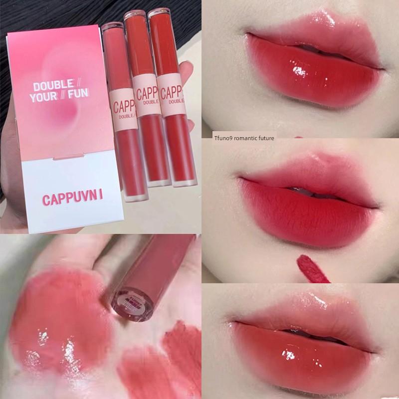 Authentic French Double-Ended Lip Gloss Lipstick for Women, Long-Lasting, Non-Fading, Non-Stick, Mirror-Like, Transparent, Plump Lips