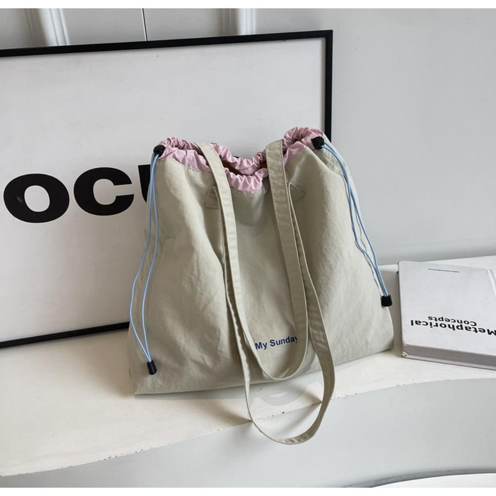 

New Large Capacity Tote Bag Lightweight Drawstring Shoulder Bag Canvas Women Handbag бежевый