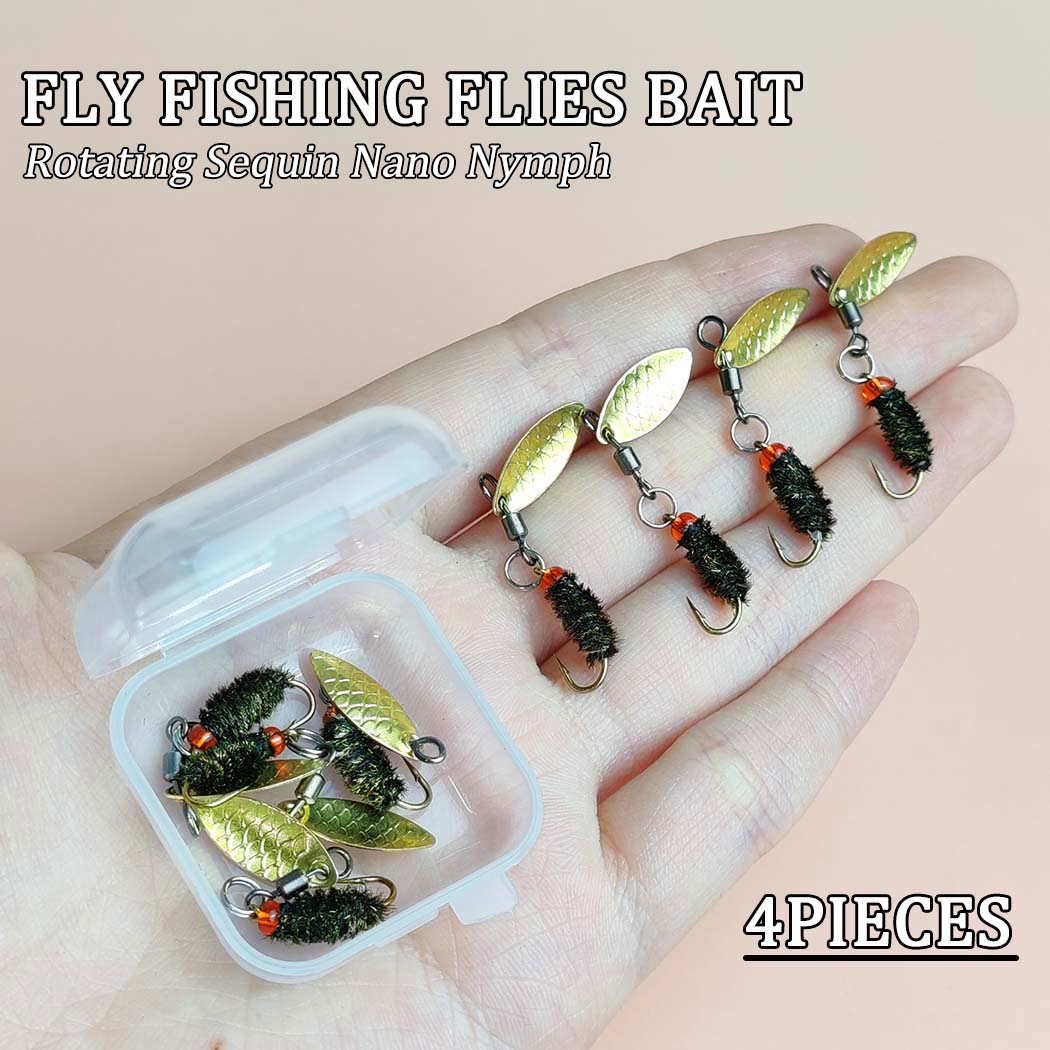 

4/8Pcs Fly Fishing Wet Flies Bait Red Bead Head Rotating Sequin Nano Nymph Fishing Lure Nymph Spinner Fly Bait Trout Bass 4Pcs/Box