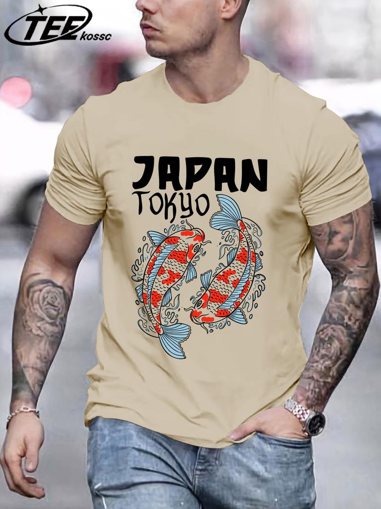Harajuku Japan Tokyo Koi TShirts Men Cotton Casual T Shirt Breathable Summer Sportswear Unisex Loose Crewneck Short Sleeve