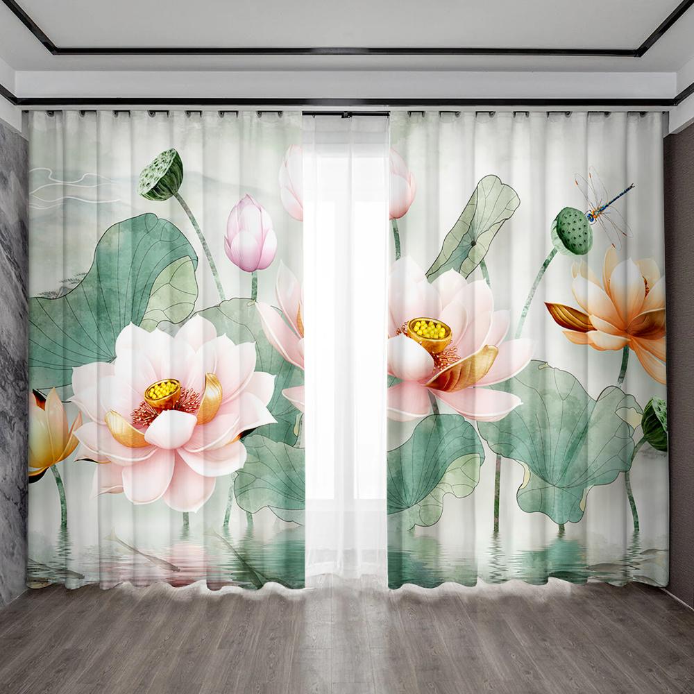 

2 шт. Шторы для украшения дома с цветочным и птичьим фоном и карнизными шторами, подходят для кухонь, кафе, гостиных 75x166cm&Without mount