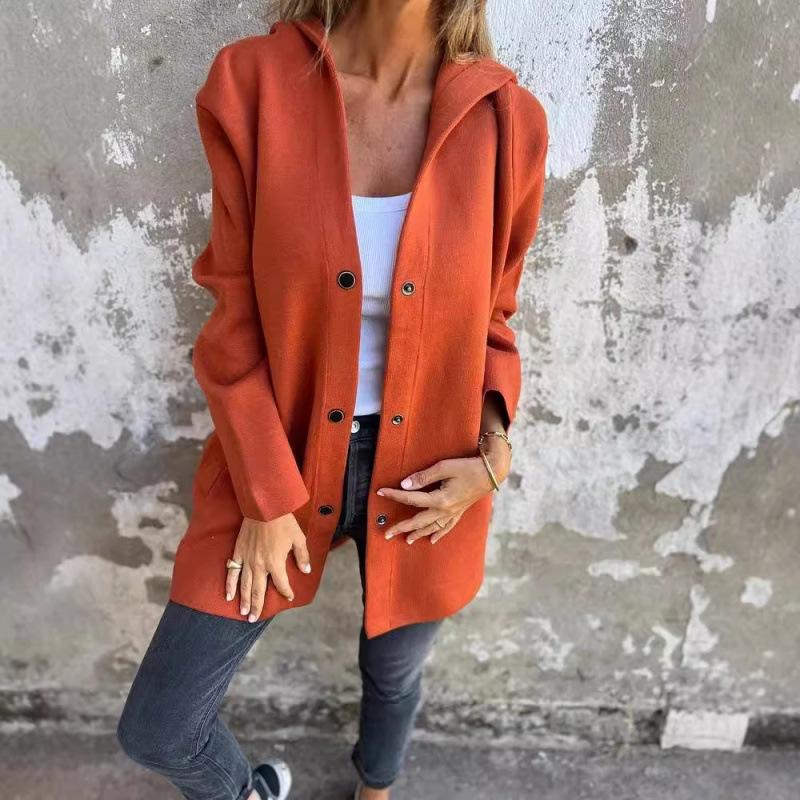 Pass Independent Site_Autumn/Winter Solid Color Casual Single Breasted Hooded Jacket