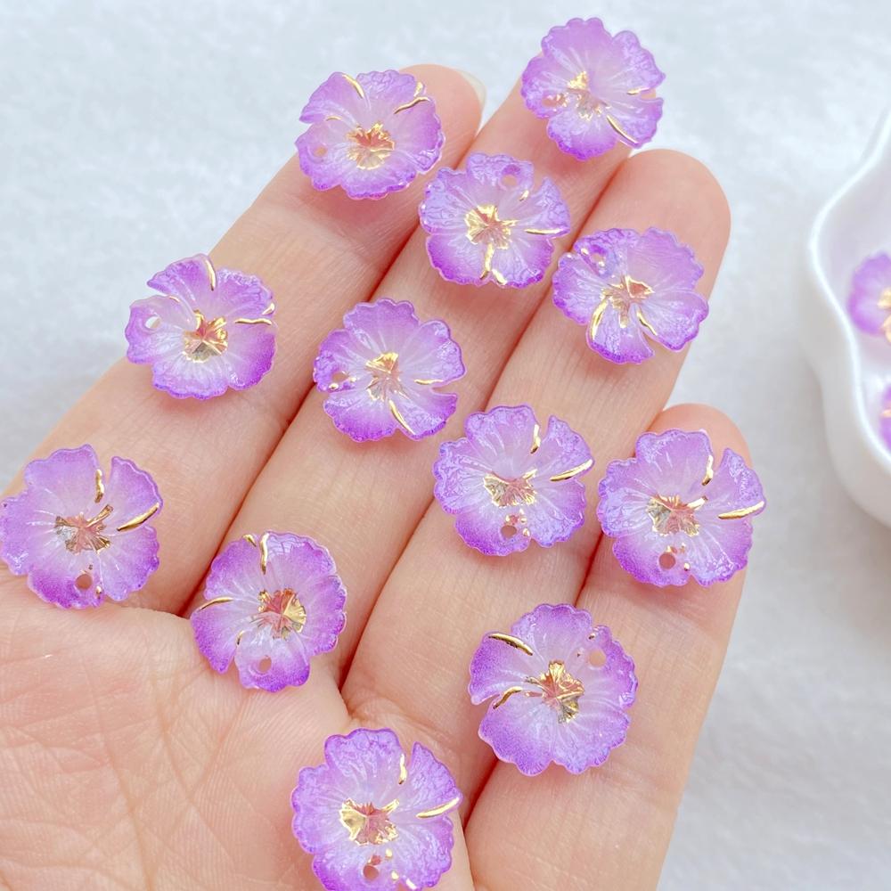 10pcs 3D Shiny Colorful Acrylic Flower Flat-Back Single-Hole , Suitable for Scrapbook DIY Jewelry Craft