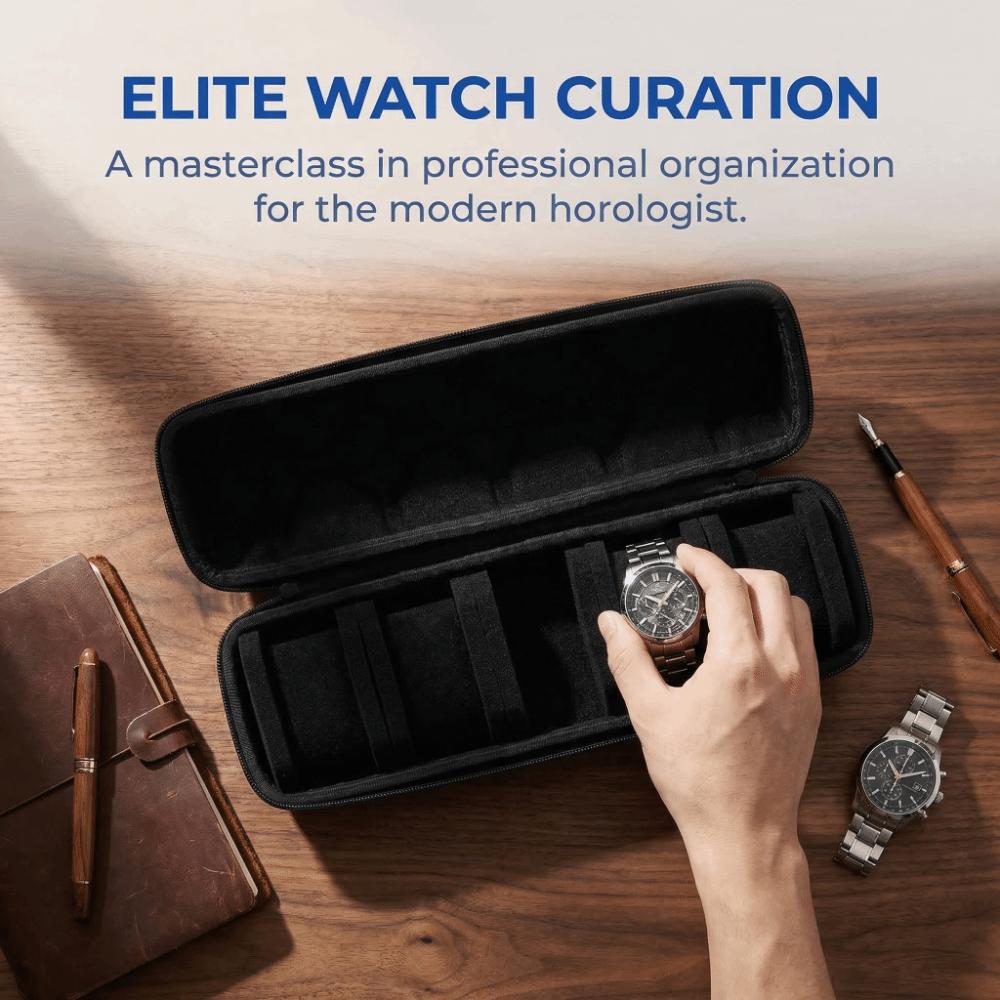 Protective 5 Slots Hard Watch Case with Protective Pillow and Zipper Black Watch Storage Box Watch Organizer Organizer Box