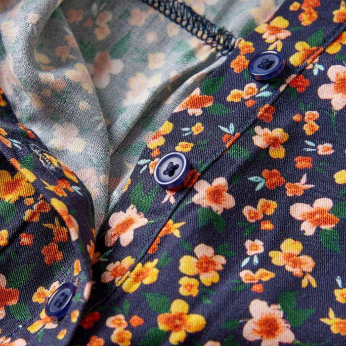 Robe - vidaXL - Manches longues - 100% Lyocell - Imprimé floral - Couleur marine