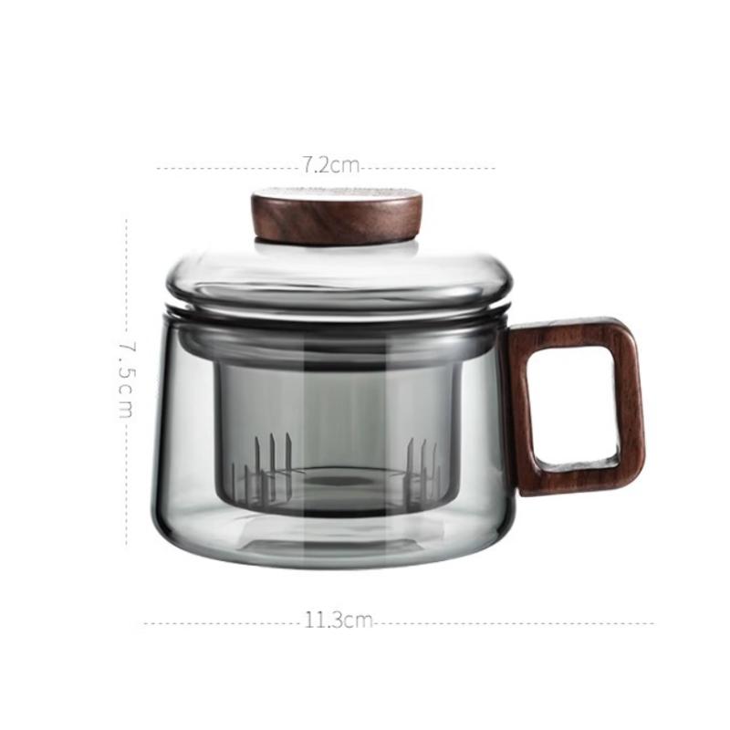 Heat Resistant Glass Mug with Tea Separator 400ml Wooden Handle for Daily Coffee or Tea at Home or Office