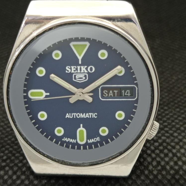USED VINTAGE SEIKO 5 AUTOMATIC 6309A JAPAN MENS D/D BLUE WATCH 595a-a312343-2