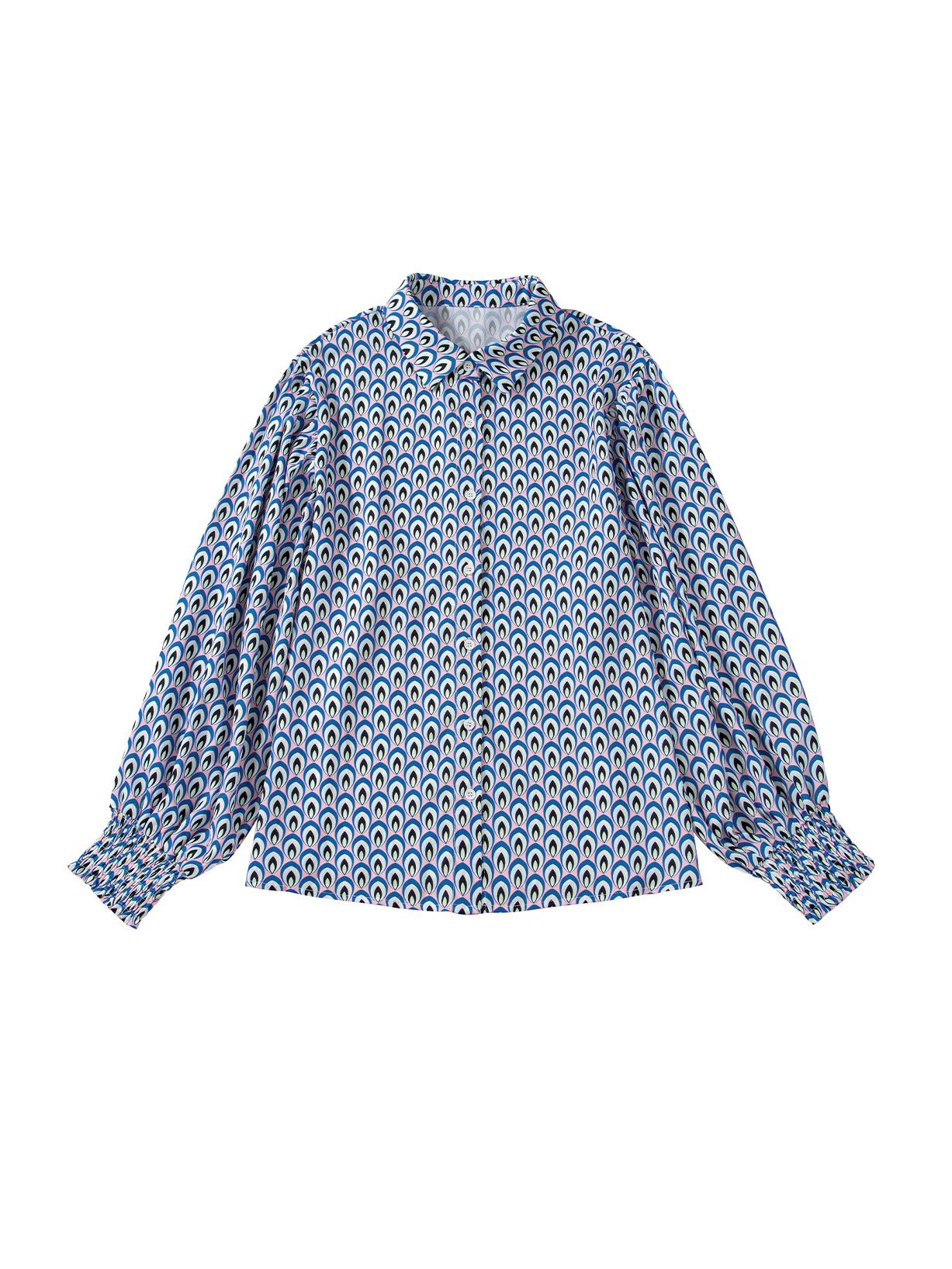 

Shiying Осенняя женская рубашка с принтом, на пуговицах, с отложным воротником и длинными рукавами - Европейский и американский дизайн S синий