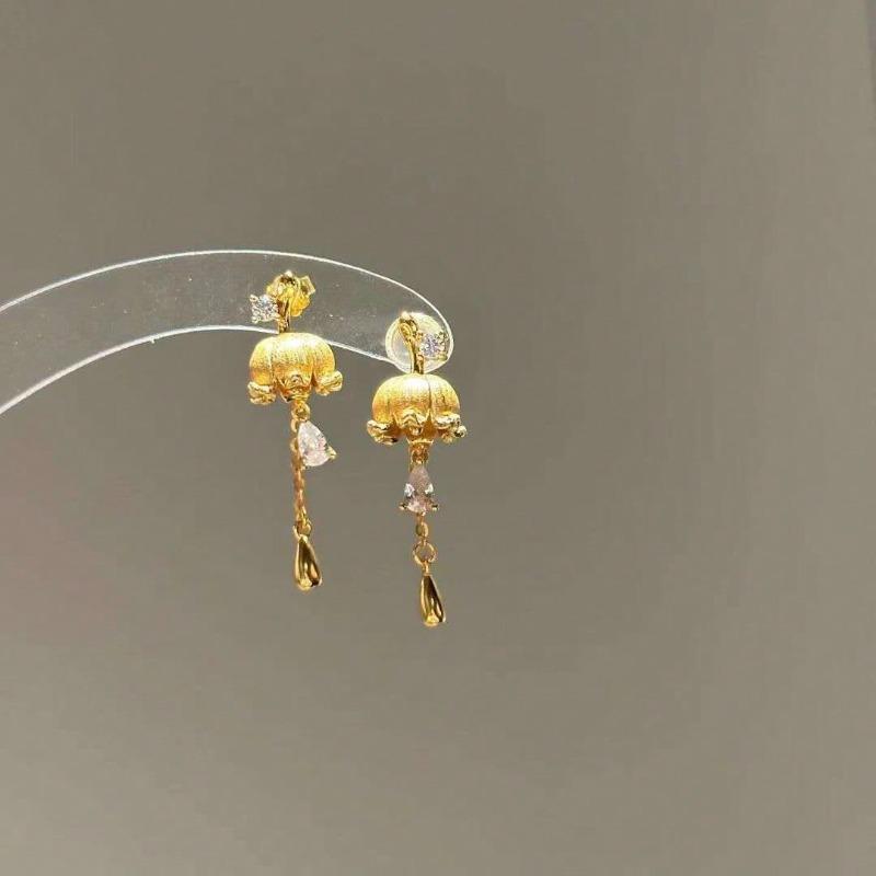 Luxury Gold Color Sparkling Zirconia Lily Flower Elegant Water Droplet Earrings for Women's Daily Wear Christmas New Year Gifts