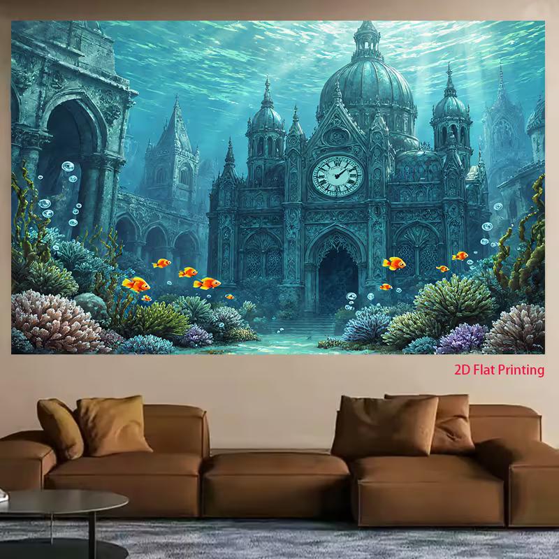 2D Underwater Ancient Building with Fish Backdrop Cloth for Kids Party