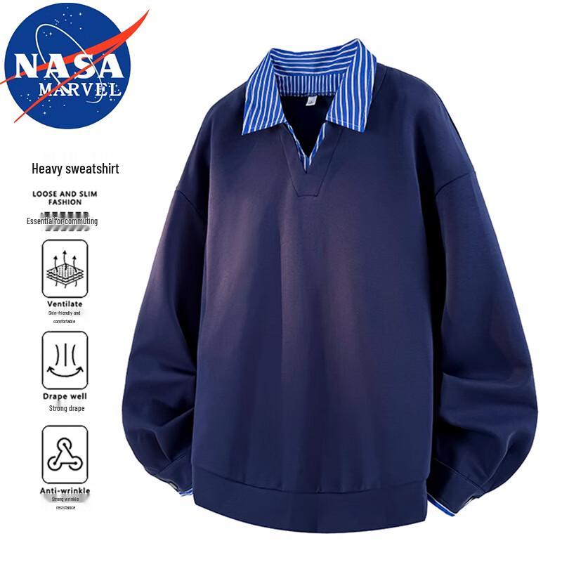 NASA MARVEL Men's V-Neck Faux Two-Piece Sweatshirt