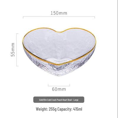 ZISIZ Gold Rim Heart-shaped Glass Salad & Dessert Bowls, Large (Set of 2)