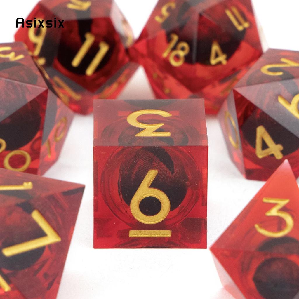 7 Pcs Red Eyeball Golden Number Sharp Edge Resin Dice Polyhedral Dice Suitable For Role-Playing Dice PropBoard Game