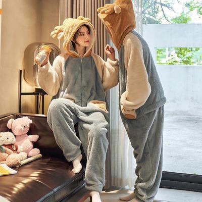 Unisex Warm Coral Fleece One-Piece Pajamas for Autumn/Winter