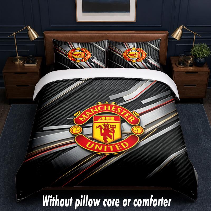 Manchester United Design Bed Bedding Set 1 Duvet Cover + 2 Pillowcases Soft Breathable Household Bed Linens