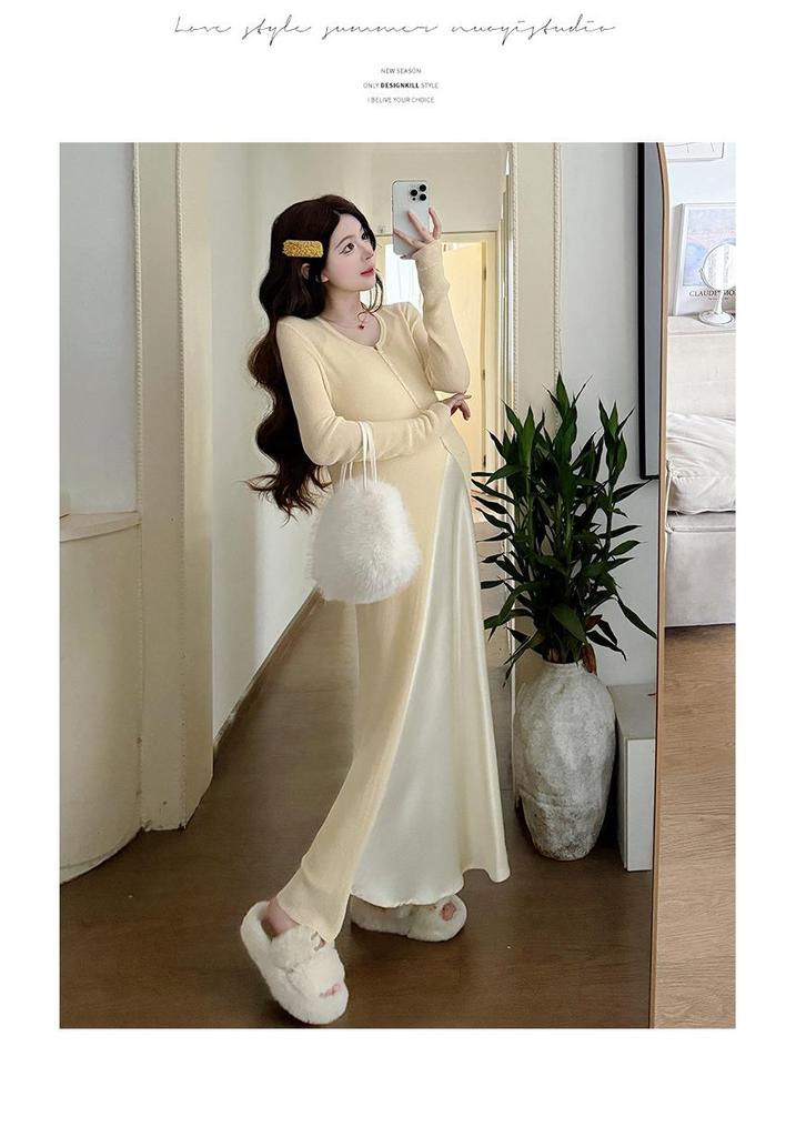 Spring 2026 Elegant Maternity Sling Dress & Cardigan Set
