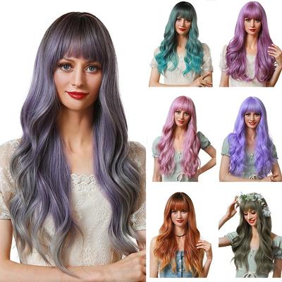 Colorful Cosplay Wig Set for Christmas & Halloween - Anime Style with Air Bangs & Big Waves