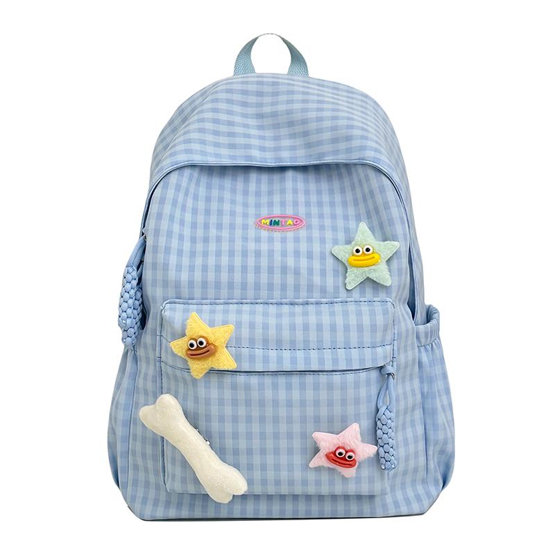 

Женский рюкзак большой вместимости, студенческий клетчатый школьный рюкзак Small синий