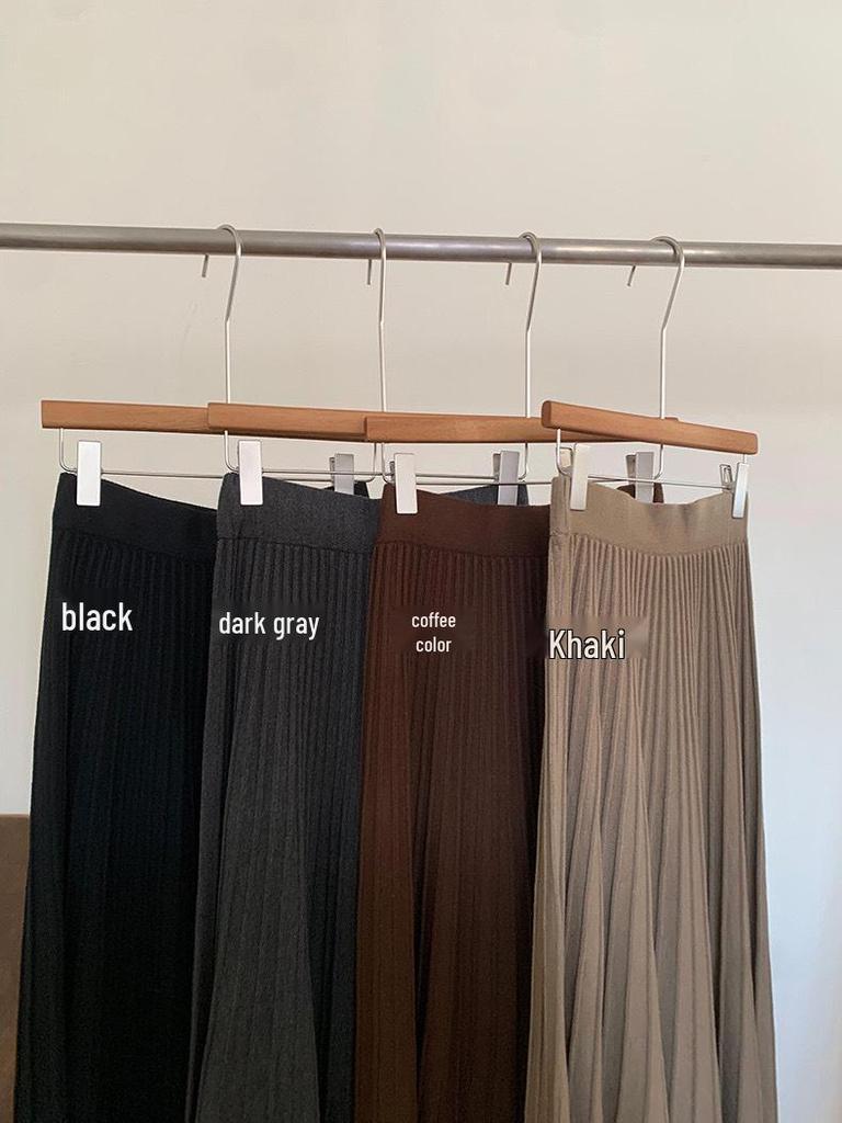 2025 Winter Women's High-Waisted Pleated Knitted Midi Skirt - Korean Style, Casual, Thickened, Slimming Design