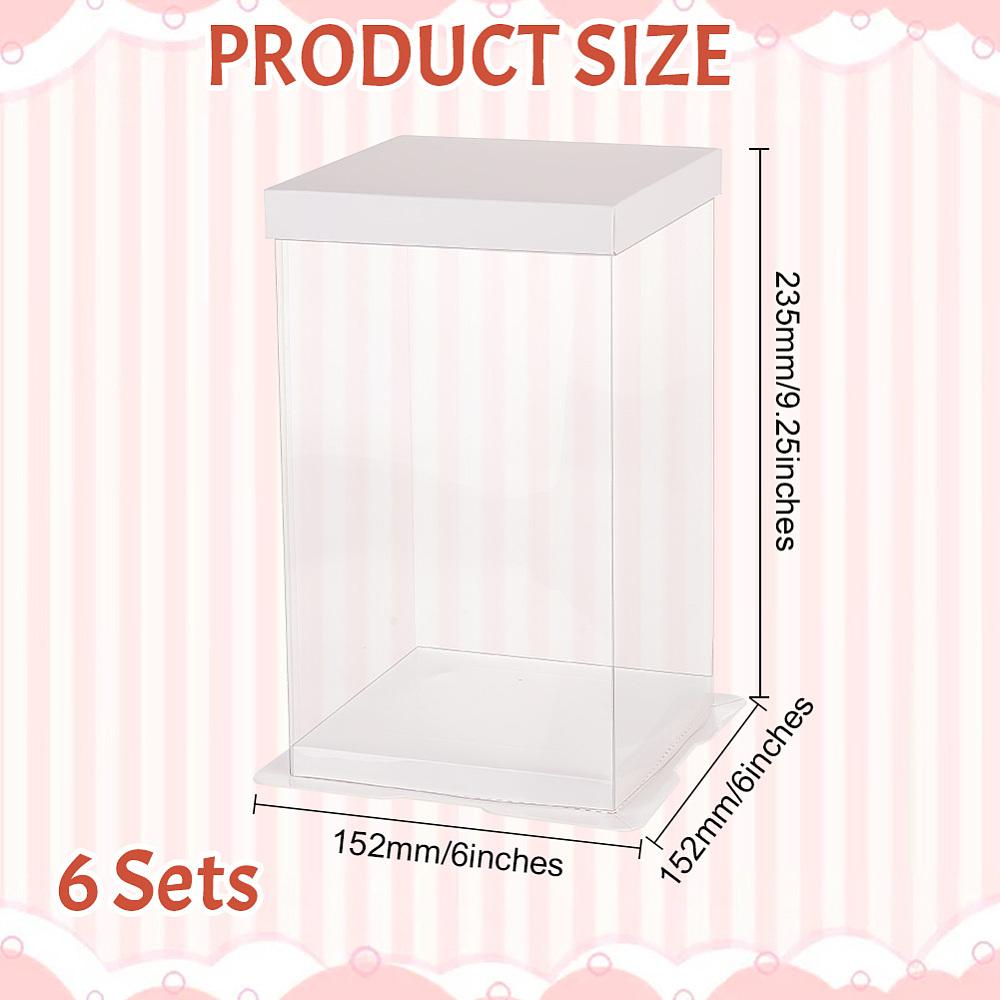 6sets Folding Clear Plastic Gift Storage Boxes with Paper Top & Buttom Rectangle White 15.2x15.2x23.5cm