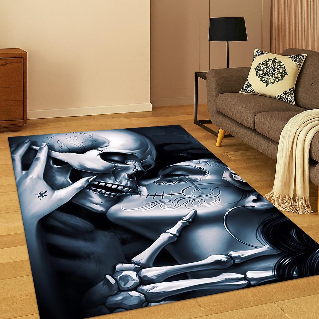 Skull Faced Girl Gothic Horror Skull Carpet Rug for Bedroom Living Room Sofa Doormat Home Decor,Kid Game Area Rug Non-slip Mat